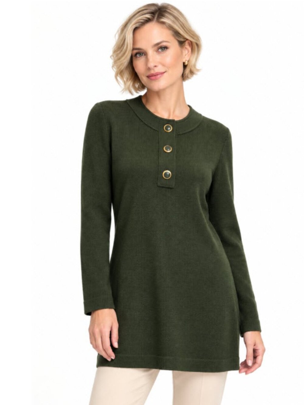 St. John by Marie Gray Olive Green Santana Knit Tunic Back Zip Size 6